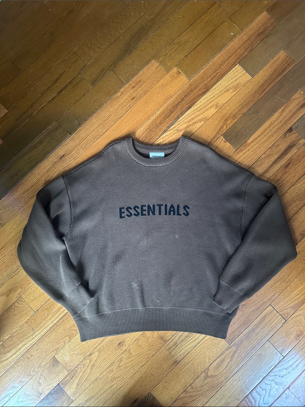Essentials Men's Dark Brown Crewneck Sweater with Chest Logo